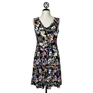 NY Collection B Slim Dress Faux Wrap Body Shaper Floral Ruched Sleeveless Sz‎ M